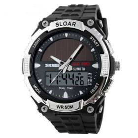 Time Beauty Men's Fashion Solar Watch Waterproof Electronic (Color: silver)