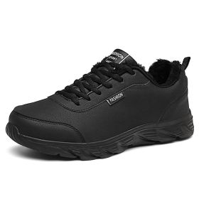 Artificial Leather Cotton Fur Men's Leather Casual Sneaker Warm Shoes (Option: Black-38)
