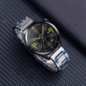 Five-pearl Ceramic Stainless Steel Black Frosted Strap (Option: Black space blue-22MM)