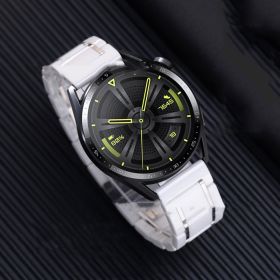 Five-pearl Ceramic Stainless Steel Black Frosted Strap (Option: Interwhite silver-22MM)