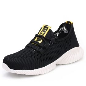 Men's Fashionable Breathable Steel Head Stab-resistant Midsole Light Work Shoes (Option: Black Yellow-36)