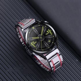 Five-pearl Ceramic Stainless Steel Black Frosted Strap (Option: Black room red-22MM)