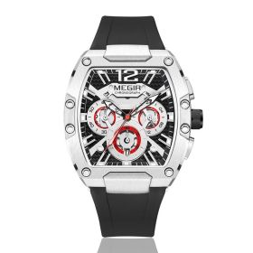 Wine Barrel Men's Multi-function Sports Watch (Option: White Shell Black Belt)