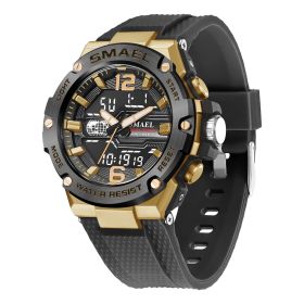 Men's Fashion Quartz Watch Multifunctional Waterproof (Option: Black And Rose Red Gold)