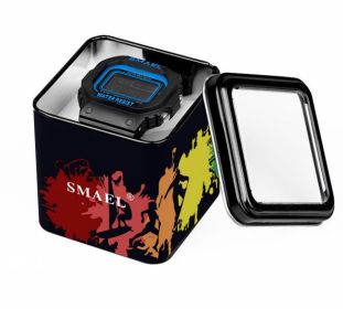 Luminous Waterproof Double Display Electronic Quartz Watches (Option: Square iron box)