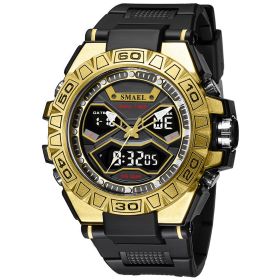 Double Display Waterproof Luminous Quartz Watch (Color: Gold)