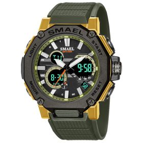 Double Display Waterproof Luminous Sports Electronic Watch (Color: Green)