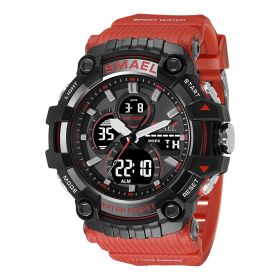 Double Display Digital Waterproof Luminous Men's Watch (Option: Dark Red)