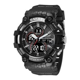 Double Display Digital Waterproof Luminous Men's Watch (Option: Black Silver)