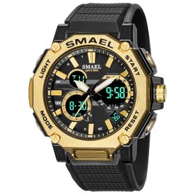 Double Display Waterproof Luminous Sports Electronic Watch (Color: Gold)
