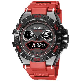 Double Display Waterproof Luminous Quartz Watch (Color: Red)