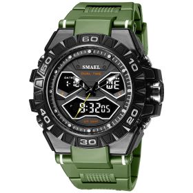 Double Display Waterproof Luminous Quartz Watch (Color: Green)
