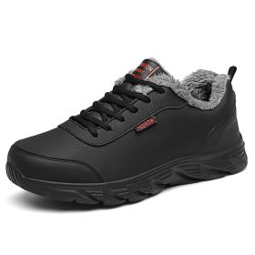 Artificial Leather Cotton Fur Men's Leather Casual Sneaker Warm Shoes (Option: Gray-38)