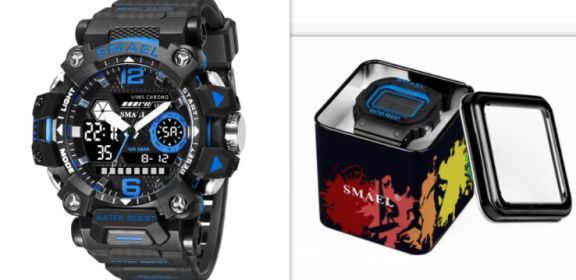 Luminous Waterproof Double Display Electronic Quartz Watches (Option: 8072BlackAndBlueset)