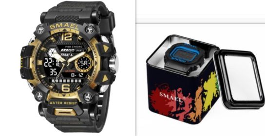 Luminous Waterproof Double Display Electronic Quartz Watches (Option: 8072BlackGoldset)