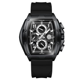 Men's Multi-functional Waterproof Calendar Sports Wine Barrel Curved Mirror Hollow Watch (Option: All Black)