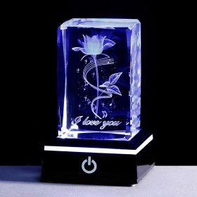 Crystal Laser Carved Rose Crystal Crafts Ornaments (Option: Note Rose-Plus Square Black Gift Box)