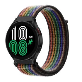 Applicable Smart Watch Galaxy Watch Classic4 Active2 Generation Nylon Loopback Strap (Option: Black Rainbow-22mm)
