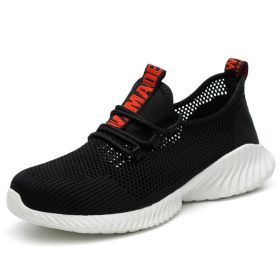 Men's Fashionable Breathable Steel Head Stab-resistant Midsole Light Work Shoes (Option: Black Red-36)